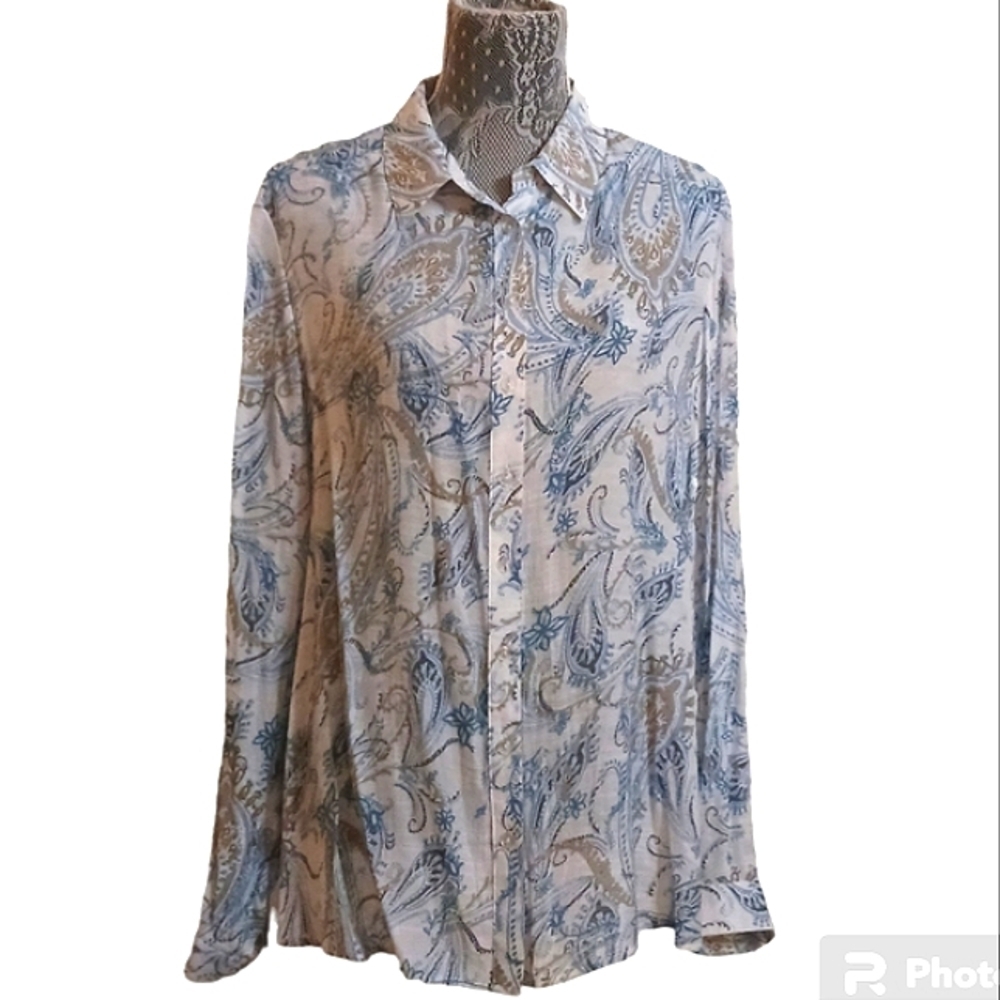 New Directions Paisley Button Down Blouse Top, Size XL